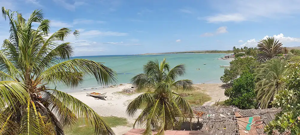 View over the ocean and the beach in front of Casa Maya, Isla Margarita, Venezuela